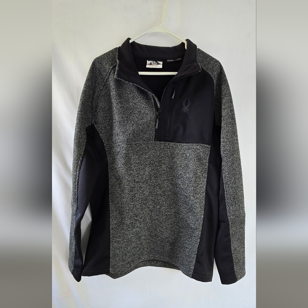 Spyder Mens 1/2 Zip Sweater Gait Knit Pullover Jacket- Black Gray